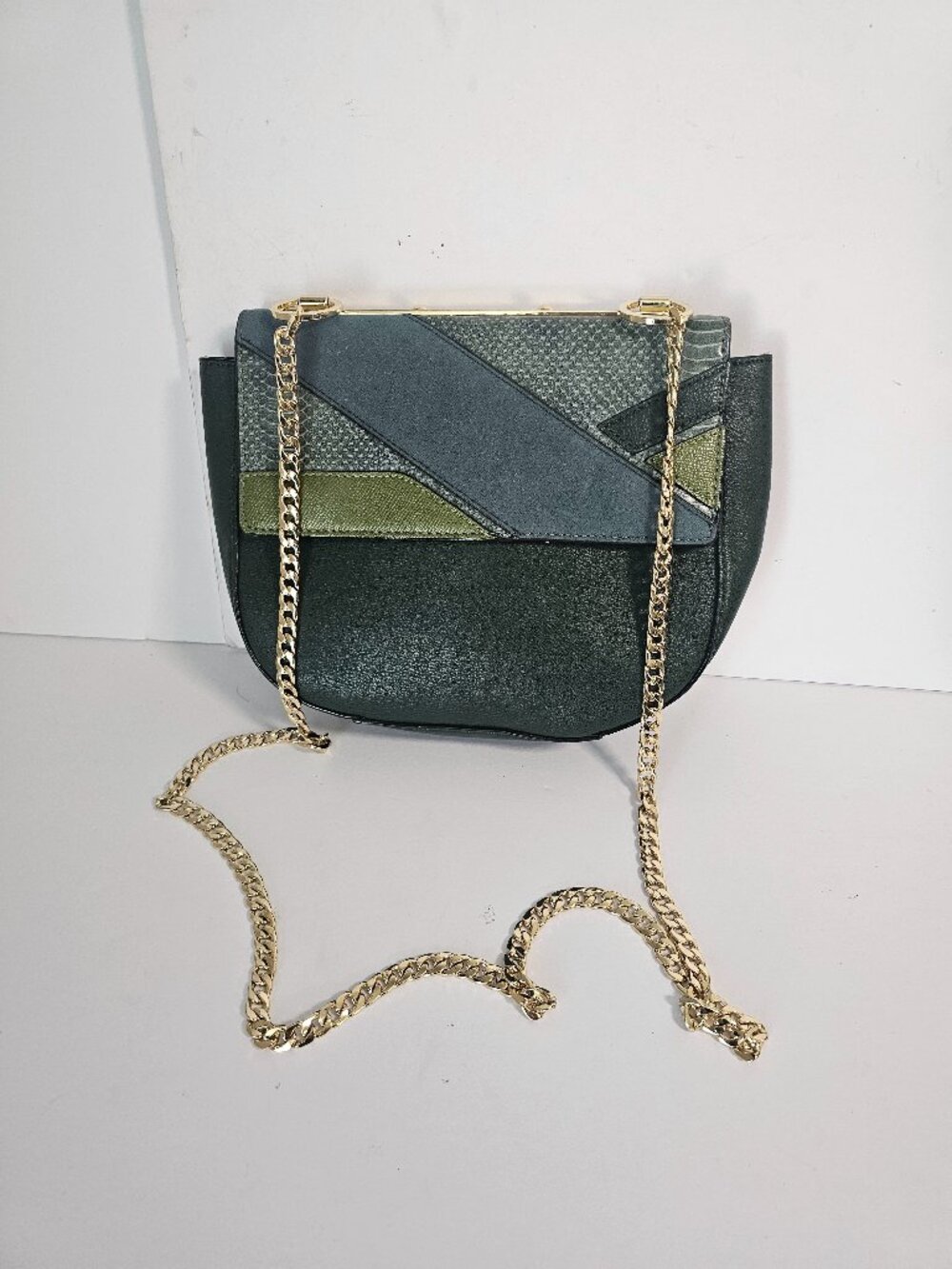 Kate Landry Bag Green Patchwork Snakeskin Chain Strap Retro